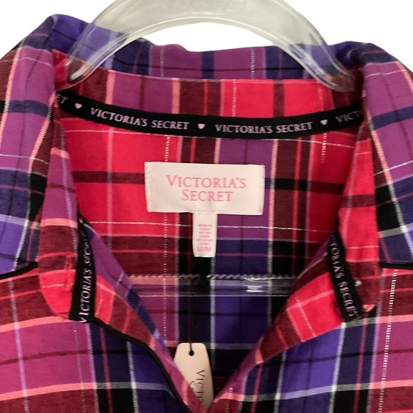 NWT Victoria's Secret Red Purple Plaid Cotton Sleep Shirt Size M - Picture 8 of 15